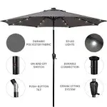 Sun-Ray 9' Round Patio Umbrella with 32 Solar Powered LED Lights, Push-Button Tilt and Hand Crank Lift System, Solar Lighted Outdoor Umbrella for Patio, Deck, and Backyard