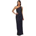 Adrianna Papell Women's One Shoulder Beaded Gown, Dusty Navy