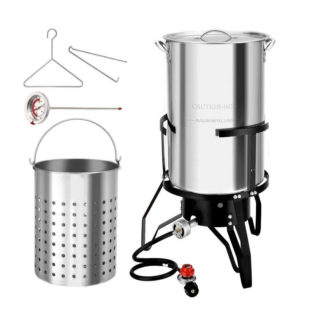 ROVSUN 50QT Turkey Fryer with 54,000BTU Propane Stove, Stainless Steel Outdoor Deep Fryer & Seafood Boiler Steamer with Basket fryer-G57000505