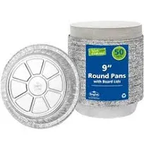 Nicole Home Collection 9" Round Disposable Foil Pans with Lids (50 Pack)