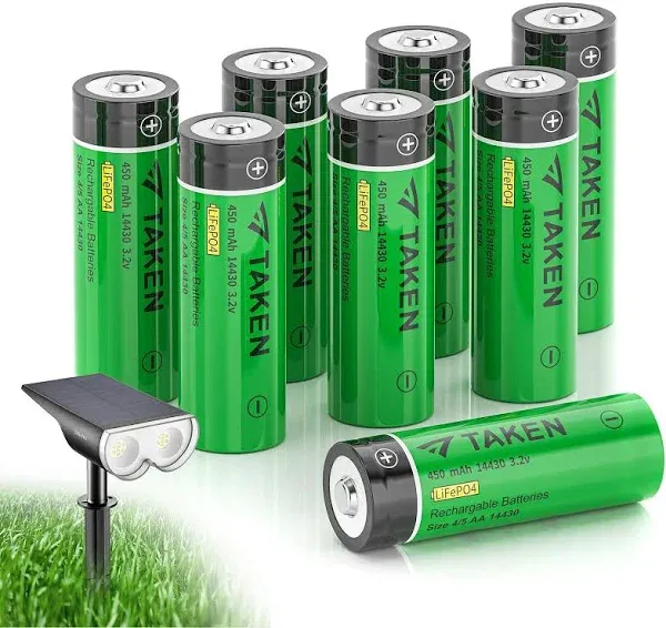 14430 Battery, 14430 3.2V 450mAh LiFePO4 Rechargeable Solar Battery for Solar...