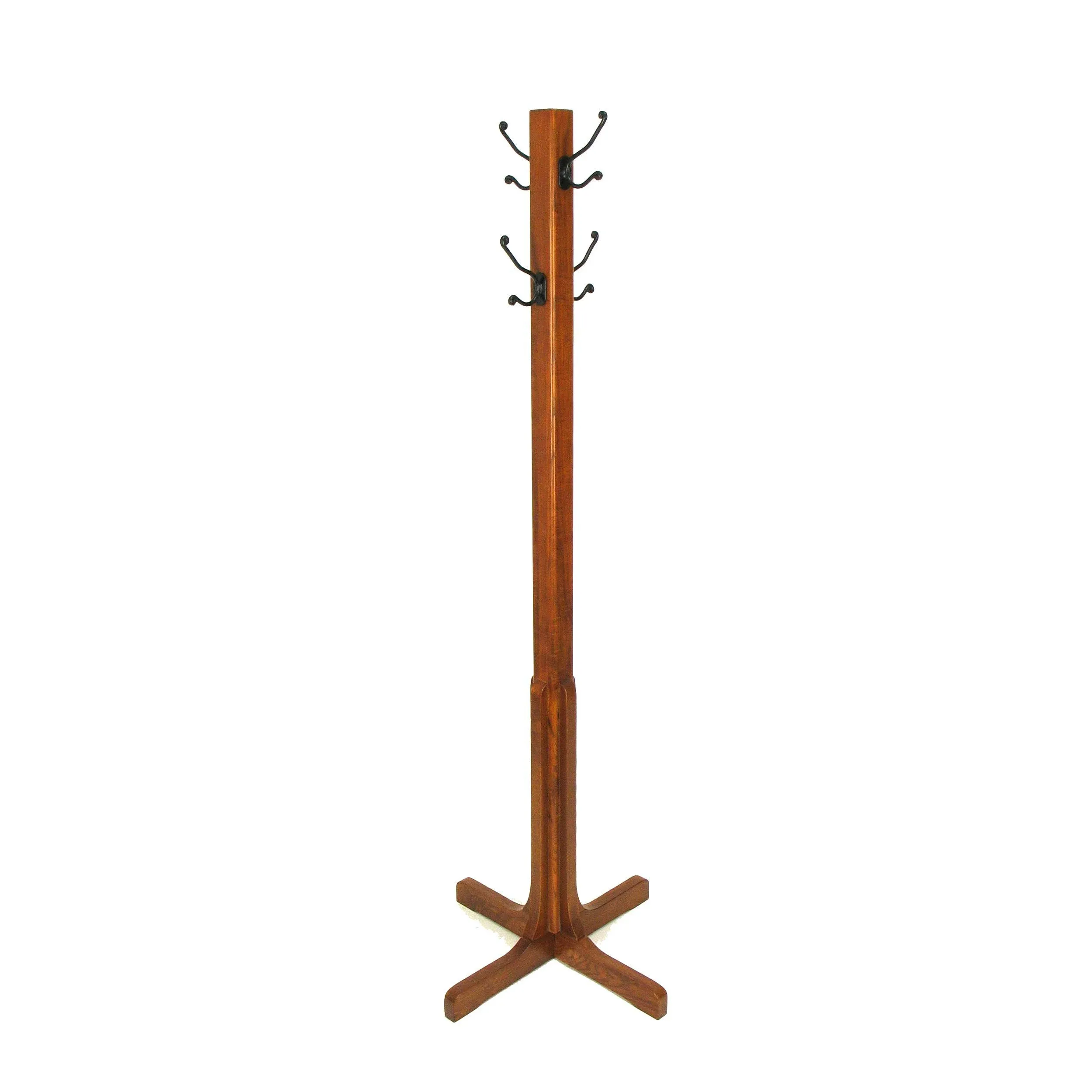 Benjara Wooden Coat Stand with X Frame Base and Metal Hooks, Brown