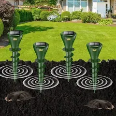 Mole Repellent for Lawns, Solar Powered | Patent Screw-Shape-St<wbr/>ake Design | IP65