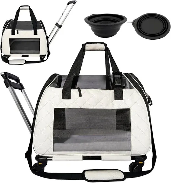 Airline Approved Cat &amp; Small Dog Carrier W/Wheels I Light &amp; Smooth Manouverin...