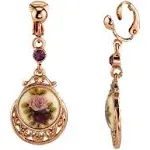 1928 Jewelry Women's Rose Gold Tone Manor House Purple & Pink Rose Flower Amethyst Crystal Drop & Dangle Earrings