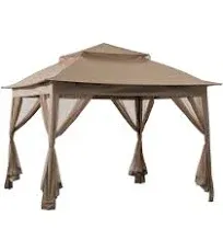 Sunjoy 11 ft. x 11 ft. Khaki Pop Up Portable Steel Gazebo