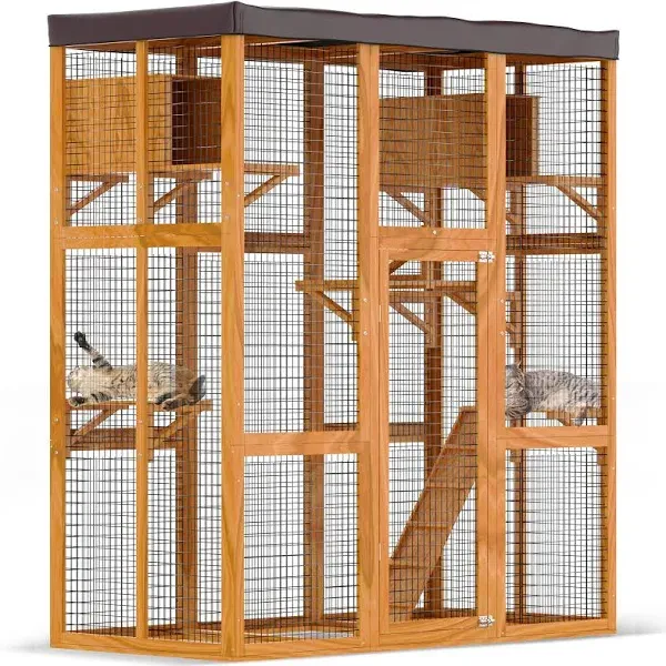 CATLAND Outdoor Catio Enclosures for Cats - Large Cat Catio with Removable PVC Sun Shade Cloth Roof for Large Catio| - 64&quot; L x 28&quot; W x 70&quot;