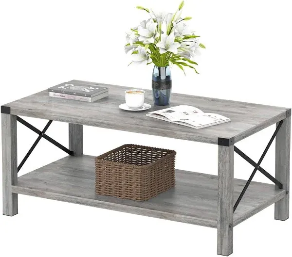 IDEALHOUSE Rectangle 2-Tier Farmhouse Coffee Table