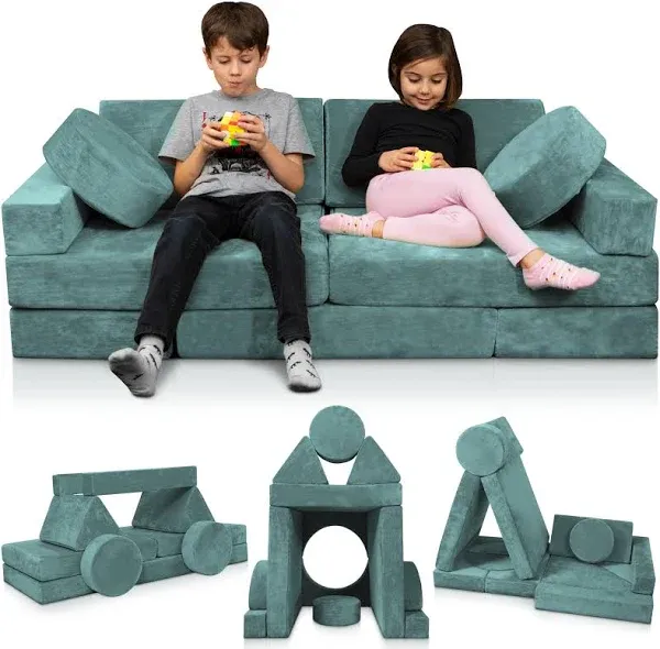 LX15 14Pcs Modular Kids Play Couch, Child Sectional Sofa, Fortplay Bedroom and P