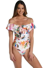 La Blanca Women's Paradise City Ruffle Off-the-Shoulder One-Piece Swimsuit