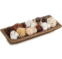 Hanobe Decorative Wood Dough Bowl Long Wooden Centerpiece Table Decorations Natural Candle Holder Tray Decor Rustic Unfinished Centerpieces