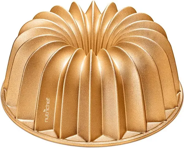 NutriChef 9-Inch Bundt Cake Pan - Thick and Heavy Cast Aluminum Bakeware with 2