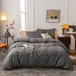 Washed Cotton Duvet Cover Oueen Ultra Soft 100% Cotton Solid Color Gray Duvet...