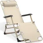 Foldable Adjustable Patio Poolside Chair Cream Breathable Beach Seat w/Headrest  | eBay