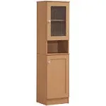 Hodedah 63" Tall Slim Open Shelf Plus Top and Bottom Enclosed Storage Kitchen Pantry - Beech