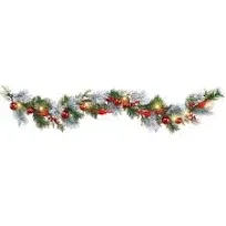 LED Lighted Frosted Pine Cardinal 5-Foot Garland - Green - 60 x 5 x 7