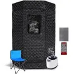 PEEKO Portable Sauna for Home, Full Size Personal Pentagon Sauna Tent Sauna Box with 3L Capacity 1200w Steamer, Foldable Chair with Side Pocket, Customized Pentagon Sweat Mat, Remote Controller