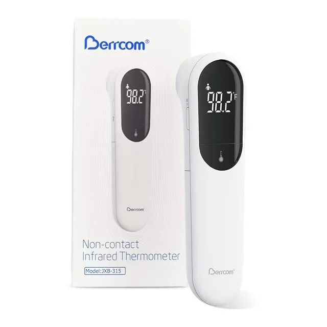 Berrcom Non-Contact Forehead Thermometer New Dual Probe Technology Contactless Thermometer for Adults and Kids with LED Display and Gentle Vibration Alert