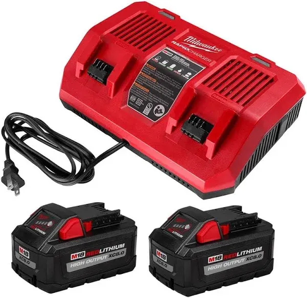 Milwaukee 18-Volt Lithium-Ion Dual Bay Rapid Battery Charger with 6.0Ah Battery Pack (2-Pack)