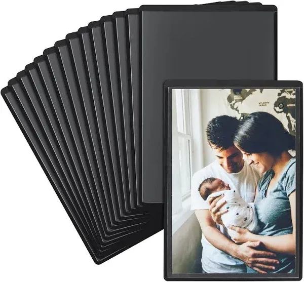 Magnetic Picture Frame, 15 Pack Magnetic Photo Frames for Refrigerator 4"x6" Magnetic Frame Reusable, Refrigerator Magnets Picture Frames for Locker/ Whiteboard/ Office Cabinet/ Fridge (Black 15 Pack)