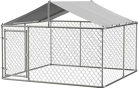 Outside Dog Kennel Pen with Roof, Outdoor Dogs Enclosure Large Galvanized Steel Chain Link Fence Pet House Cage Weather Resistant Heavy Duty for Backyard, 90 x 90 x 65 Inch