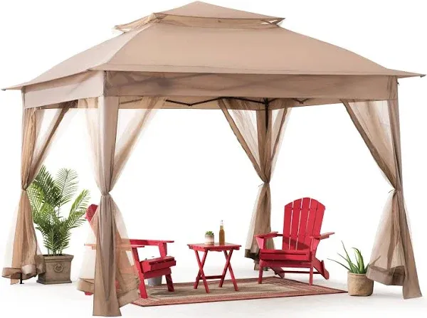 Sunjoy 11 ft. x 11 ft. Khaki Pop Up Portable Steel Gazebo