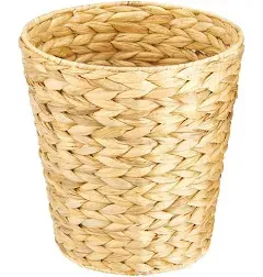 mDesign Small Hyacinth Round Boho Woven Garbage Wastebasket Trash Can