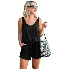 REORIA Womens Basic Summer Scoop Neck Sleeveless Tank Top Short jumpsuit Rompers