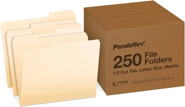 Pendaflex File Folders Letter Size 8-1/2" x 11" Classic Manila 1/3-Cut Tab