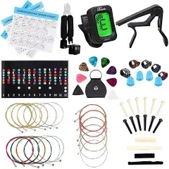 Guitar Accessories Kit Include Acoustic Guitar Strings, Tuner, Capo, 3-in 59pcs