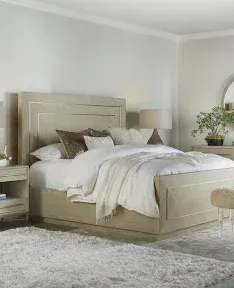 Luxe Designs Beige Oak Wood California King Panel Bed