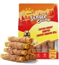 Jungle Calling Dog Treats Smoked Chicken Wrapped Rawhide Rolls