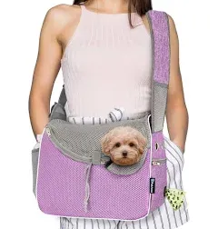 PetAmi Small Dog Sling Carrier, Soft-Sided Crossbody Puppy Carrying Purse Bag, Adjustable Sling Pet Pouch to Wear Medium Dog Cat Travel, Dog Bag for Traveling, Breathable, Poop Bag Dispenser, Pink