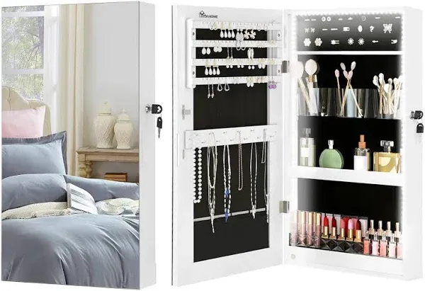 LED Jewelry Cabinet Armoire Box Wall Mounted Organizer Mirror for Home Indoor  | eBay