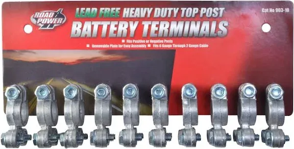 Road Power 903-10 Top Post Battery Terminal; 10-Pack; Chrome; 6 and 12-Volt