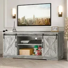 IDEALHOUSE TV Stand Farmhouse Entertainment Center for 65 inch TV & Media Furniture, Rustic TV Stands with Storage and Barn Doors TV Console Table