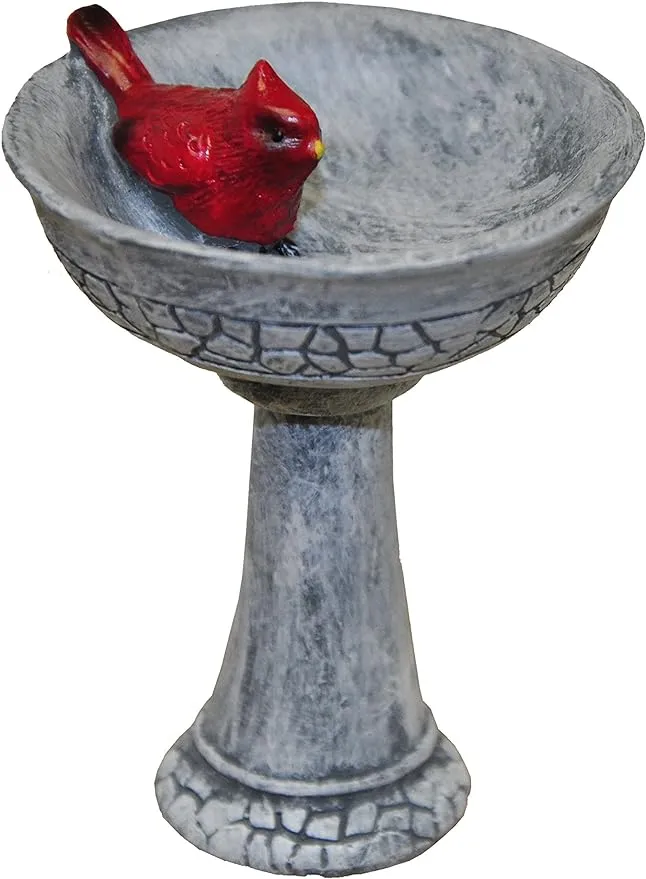 G & F MiniGardenn Fairy Garden Miniature Cardinal Birdbath Pick