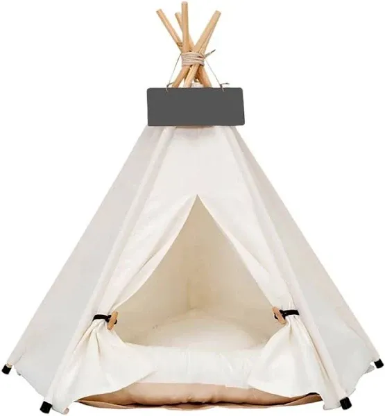 Pet Teepee Dog & Puppy Cat Tents Tipi Bed Portable Houses with Thick Cushion for Pets Up to 15lbs