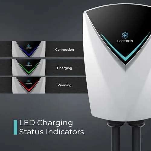 Lectron J1772 V-Box Pro 48 Amp Electric Vehicle Charging Station - Powerful Level 2 EV Charger (240v) with NEMA 14-50 Plug / Hardwired - White