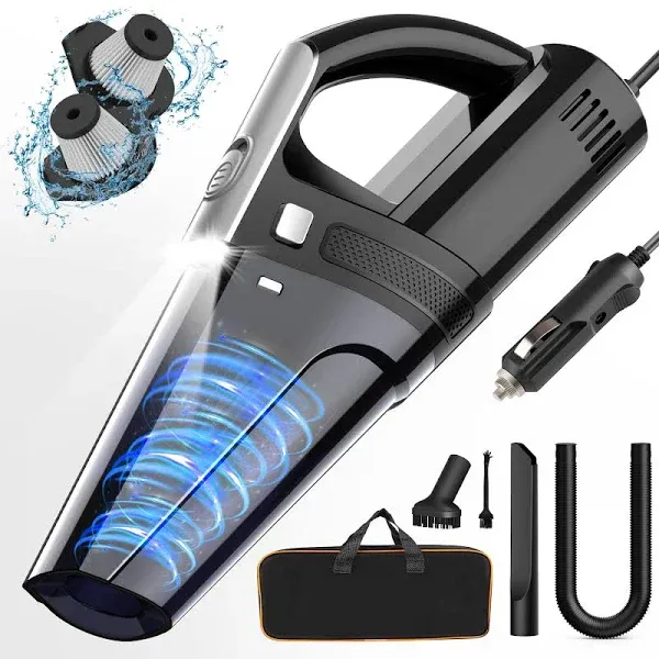 Car Vacuum, Portable Car Vacuum Cleaner with 7000PA Suction, DC 12V High Power Cord Wired Vacuum Cleaner for Car, LED Light, Lightweight, 0.33L Capacity, Storage Bag