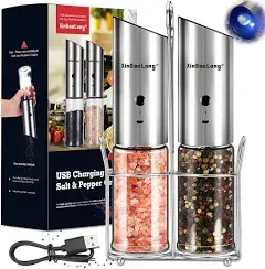 Electric Salt and Pepper Grinder Set,USB Rechargeable Salt and Pepper Grinder...