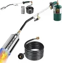 Heavy Duty Weed Torch,Propane Torch Weed Burner with 8.8 FT Hose,800,000 BTU, Self Igniting Flame Weeder for Weeding, Roofing,Snow melting,Welding,Charcoal lighting((BLUE)