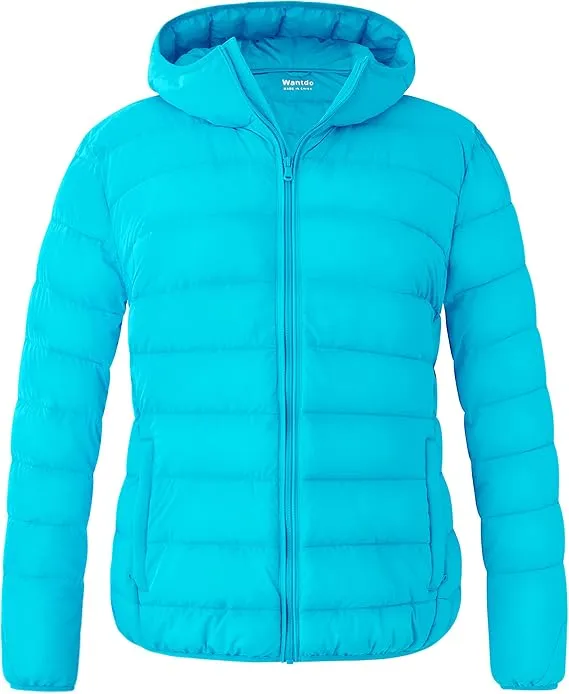 wantdo Women's Plus Size Lightweight Jackets Full-Zip Quilted Warm Jacket with Hood