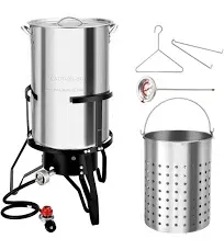 ROVSUN 50QT Turkey Fryer with Stainless Steel Boiler Steamer Basket & 54,000BTU Propane Burner, Outdoor Gas Deep Fryer & Seafood Crawfish Boil Pot Set with High Pressure Propane Regulator and Hose