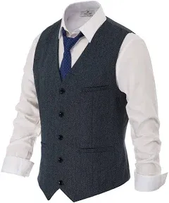 Men's Herringbone Tweed Wool Blend Suit Vest