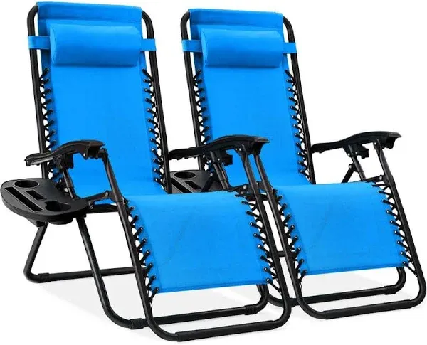 Zero Gravity Chair 2 Pack Adjustable Reclining Lounge Chairs with Cup Holder Outdoor Yard Beach Reclining Light Blue