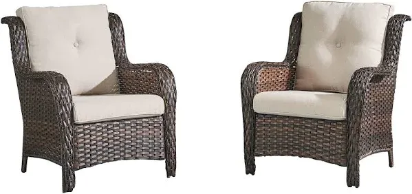 Outdoor Wicker High Back Club Chair with Cushions (Set of 2)