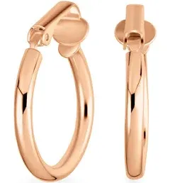 Bling Jewelry Classic Basic Simple Polished Tube Lightweight Clip On Hoop Earrings For Women Non Pierced Ears .925 Sterling