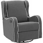 Angel Line Rebecca Upholstered Swivel Gliding Recliner, Dark Gray Linen with White Piping