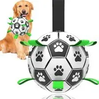 Amasiver Dog Soccer Ball Toys with Straps - 8 inch Large, Interactive Dog Toys for Tug of War, Puppy Birthday Gifts, Dog Tug Toy, Dog